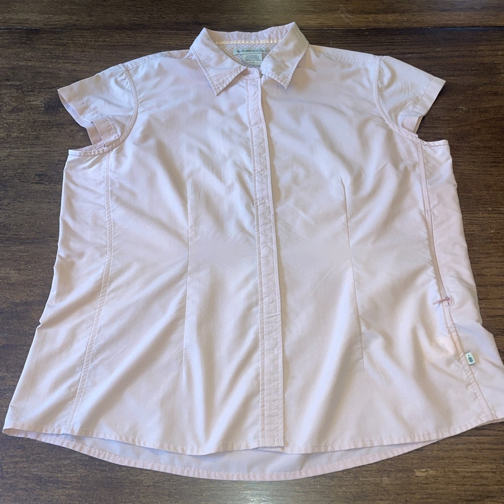 Women's Large Ex Officio Pink Shirt  Snap Front Side Zipper Vented Hiking